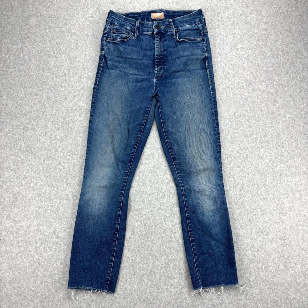 Mother Jeans Womens 26 Blue Raw Hem Crop Looker Ankle Fray High Waisted Hipster